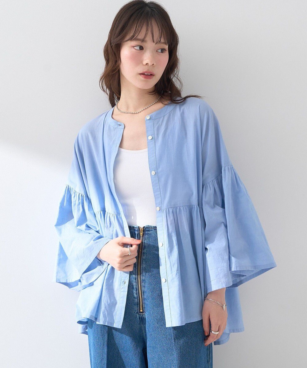 earth music&ecology コットンボイルギャザーシャツ 