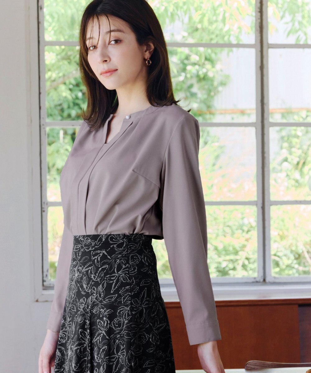 Tiaclasse L 【新色追加・洗える】バンドカラー2WAYタックブラウス 