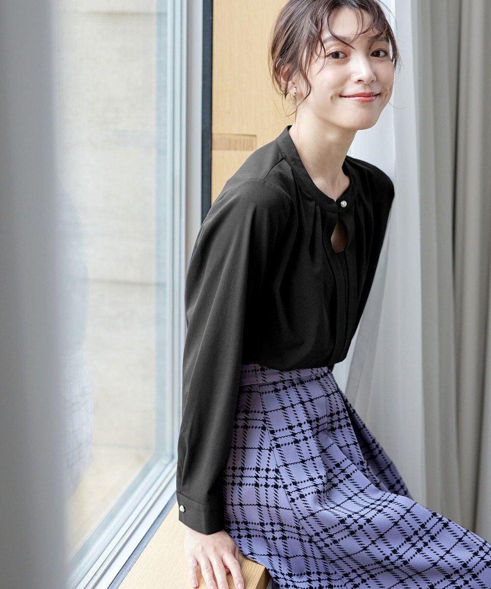 Tiaclasse L 【新色追加・洗える】バンドカラー2WAYタックブラウス 