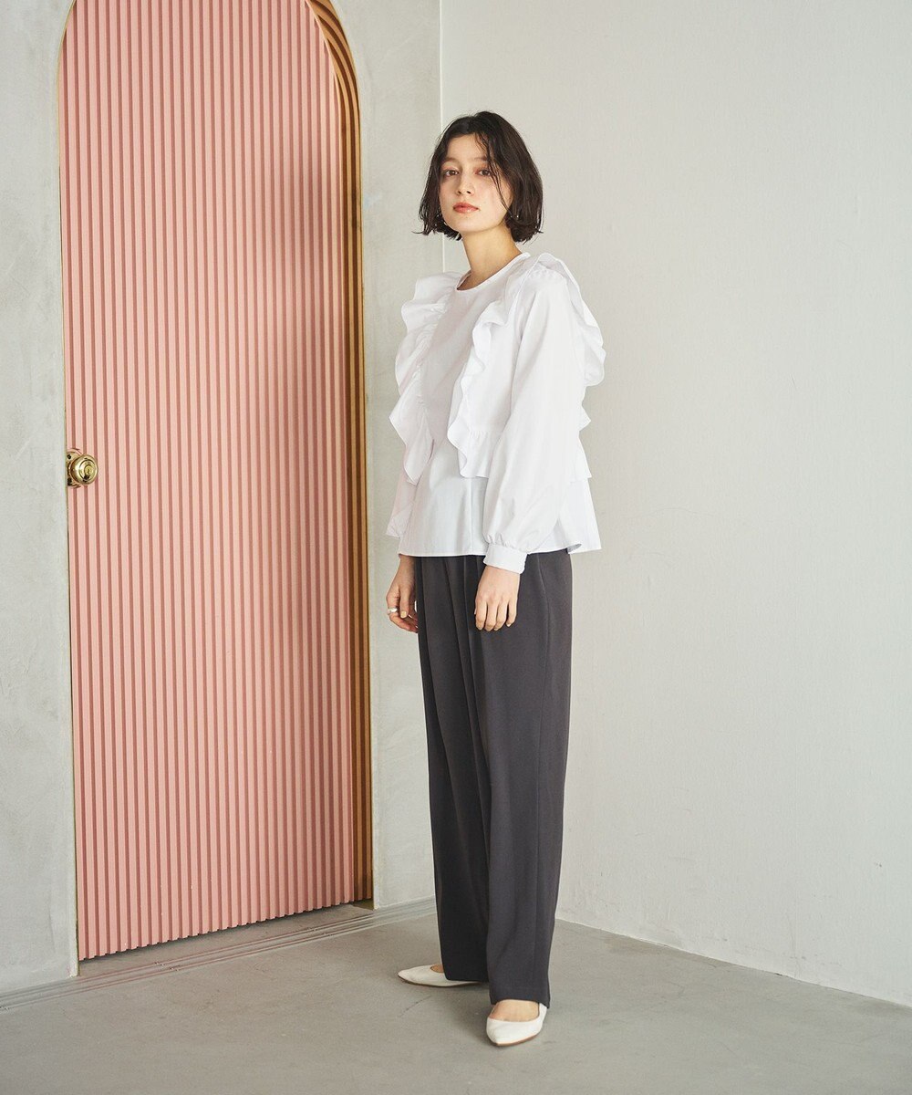 #Newans 【洗濯機可能/シワになりにくい】〈小柄さんにお勧め〉バーティカルフリルブラウス 