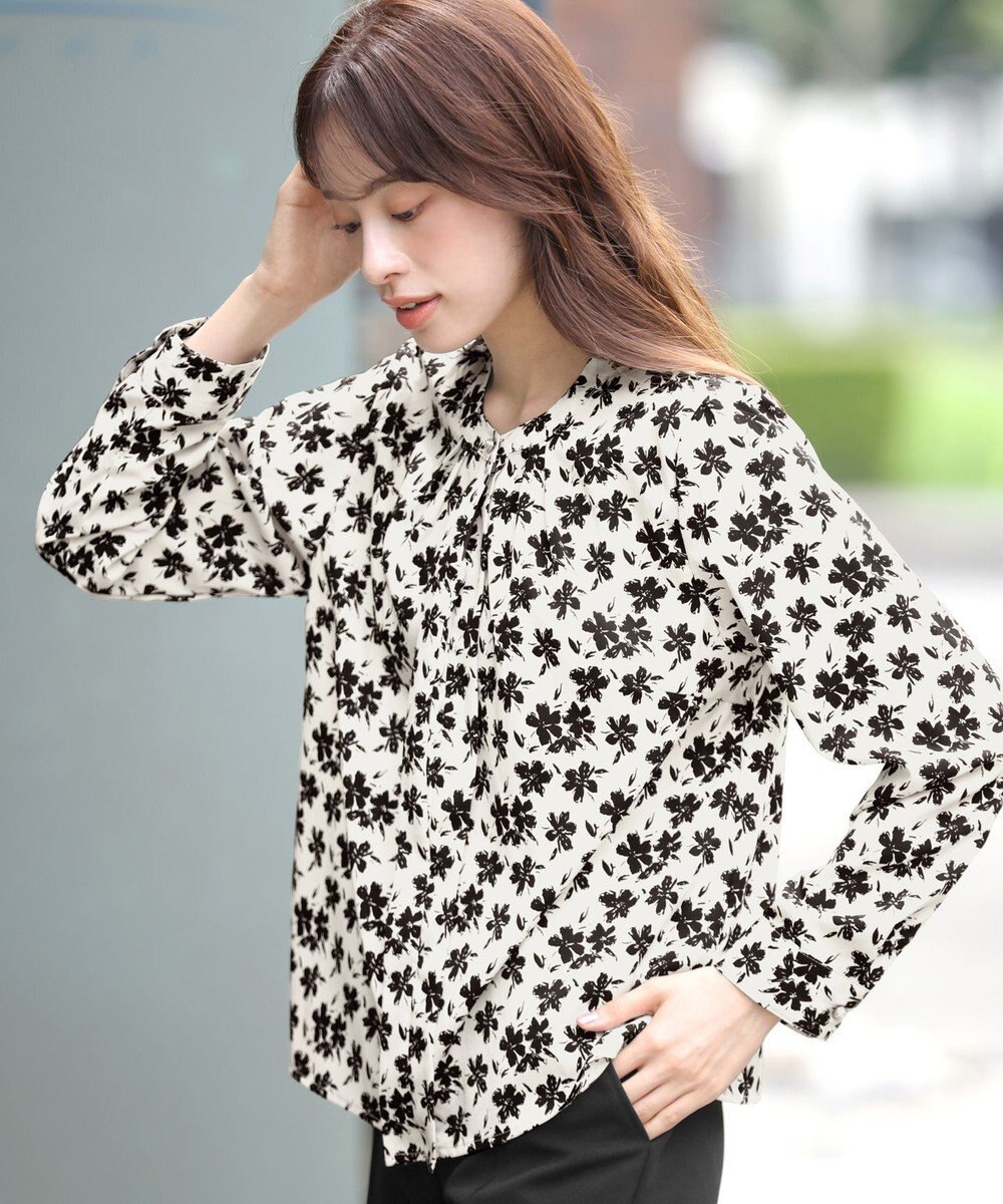 Tiaclasse L 【新色追加・洗える】バンドカラー2WAYタックブラウス 