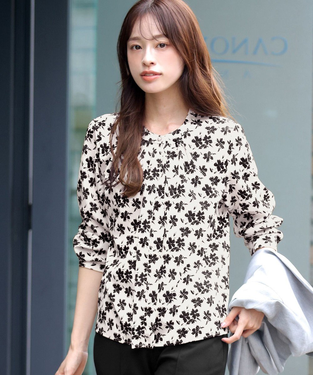 Tiaclasse L 【新色追加・洗える】バンドカラー2WAYタックブラウス 