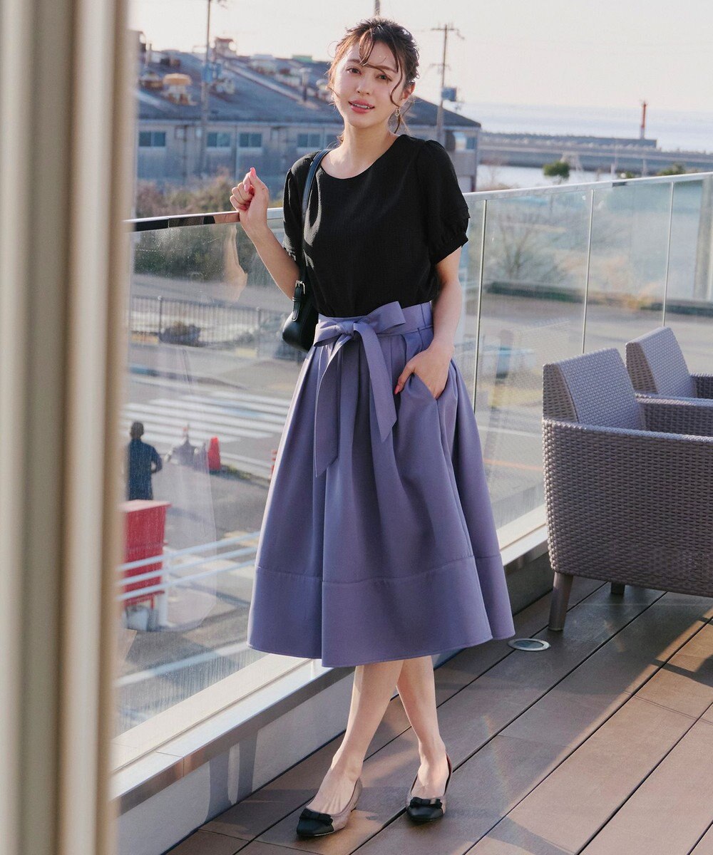 Tiaclasse L 【洗える】シアーチェック柄パフスリーブブラウス 