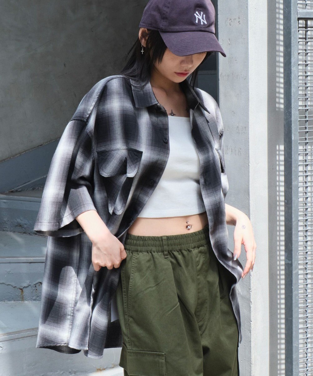 WEGO 【ユニセックス着用ITEM/SMLサイズ展開】オンブレチェックシャツ（SS） 