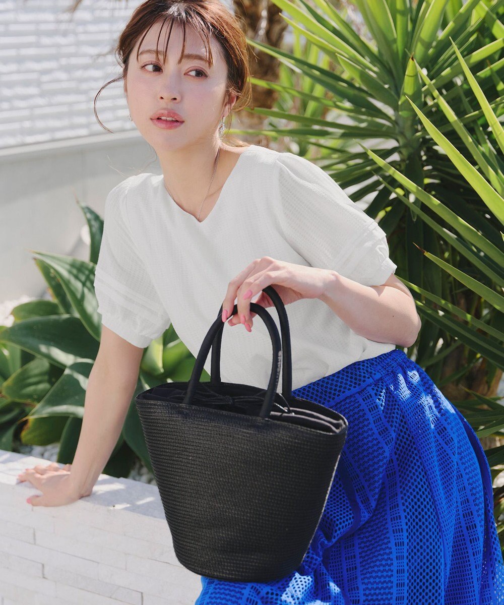 Tiaclasse L 【洗える】シアーチェック柄パフスリーブブラウス 