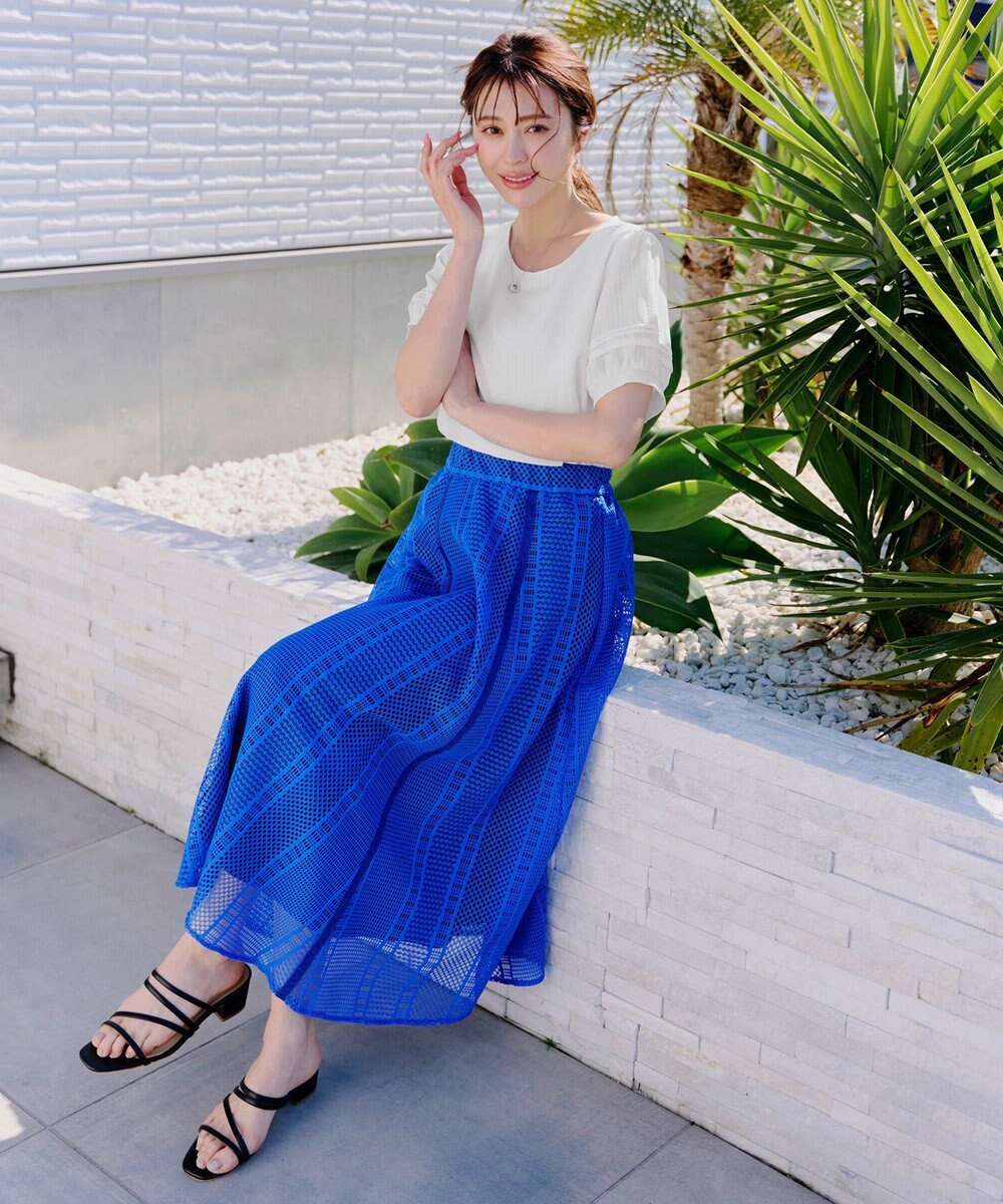 Tiaclasse L 【洗える】シアーチェック柄パフスリーブブラウス 