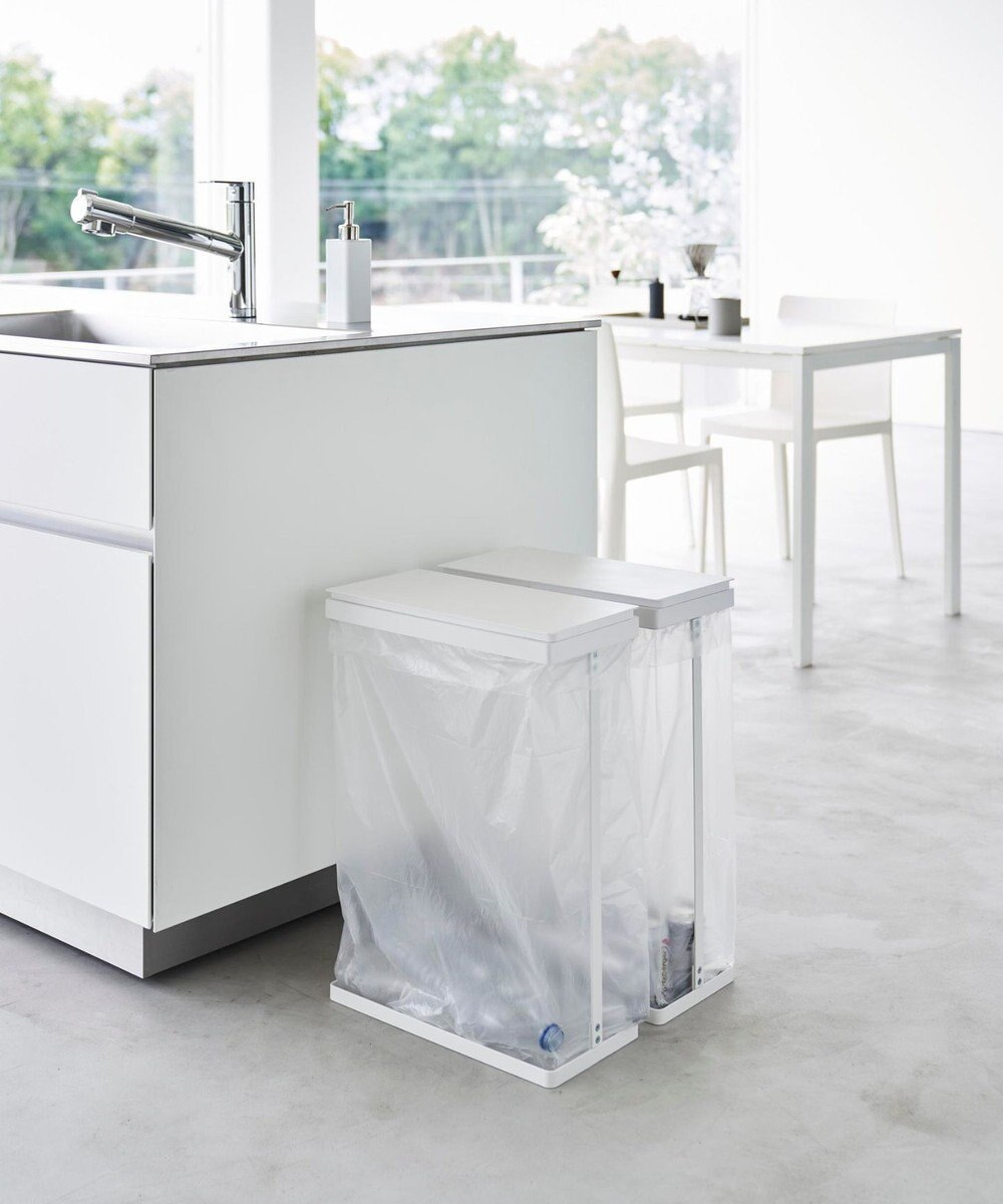 tower スリム蓋付き分別ゴミ袋ホルダー タワー 45L 横開き 2個組 ホワイト 