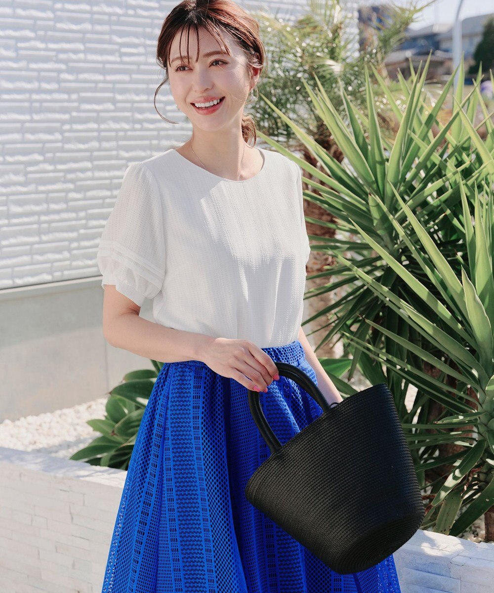 Tiaclasse L 【洗える】シアーチェック柄パフスリーブブラウス 