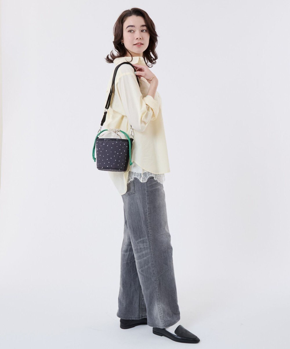 LeSportsac SM DRAWSTRING BUCKET/ブリスドットアイボリー/グリーンコード 