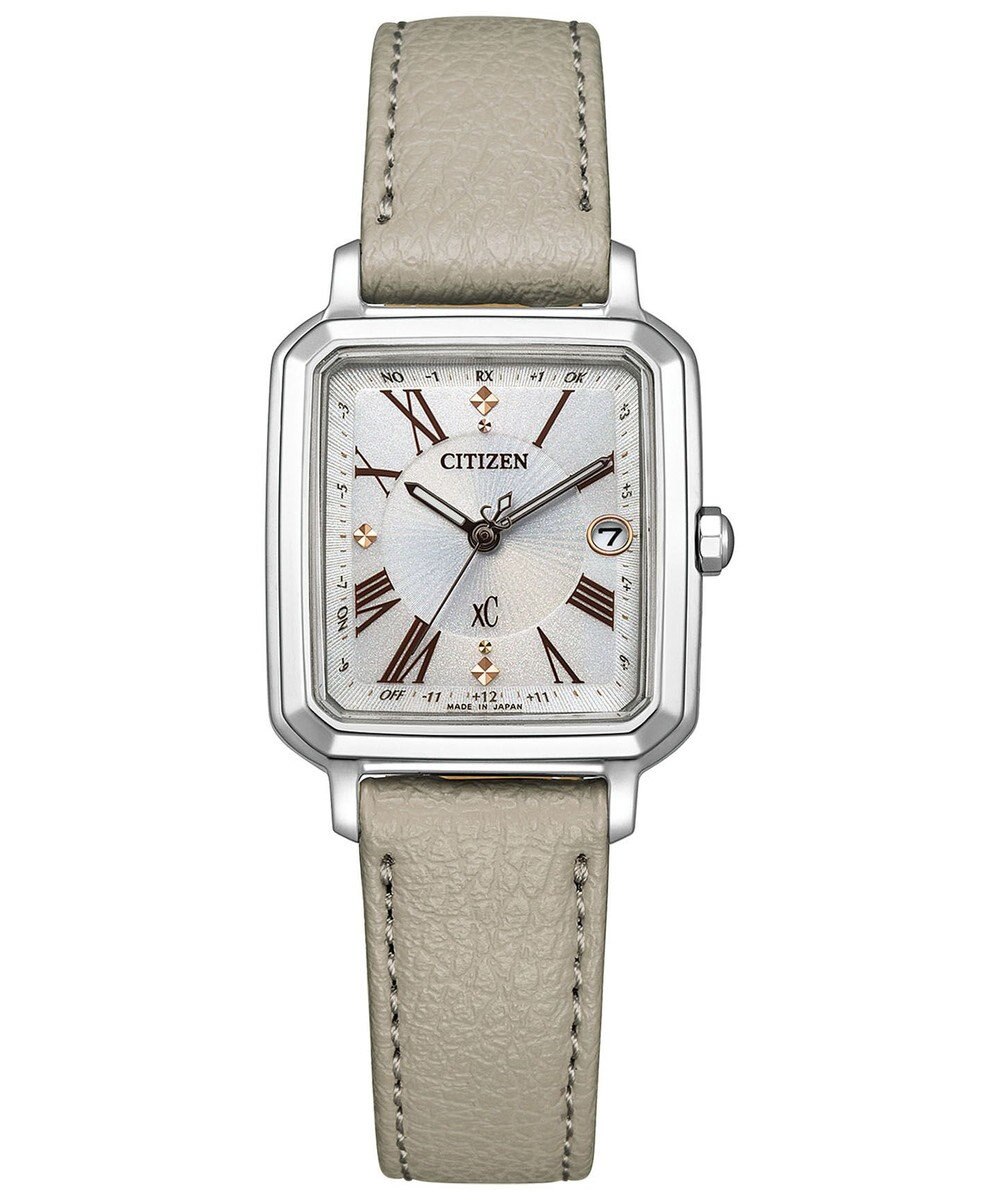 CITIZEN 【替えバンド付き電波時計】電池交換不要のスクウェア2wayモデル シルバーカラー×グレージュバンド ES9500-51A 