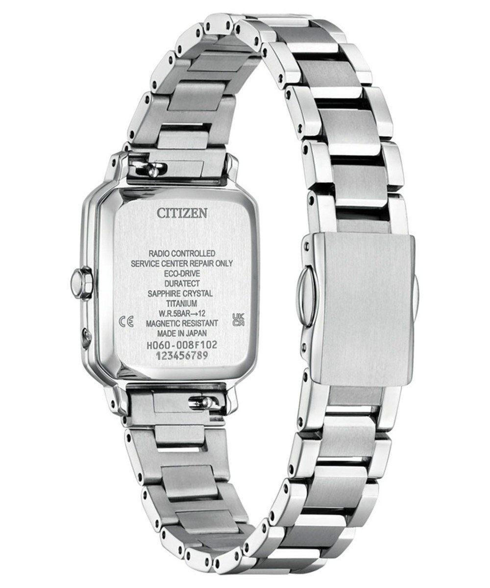 CITIZEN 【替えバンド付き電波時計】電池交換不要のスクウェア2wayモデル シルバーカラー×グレージュバンド ES9500-51A 