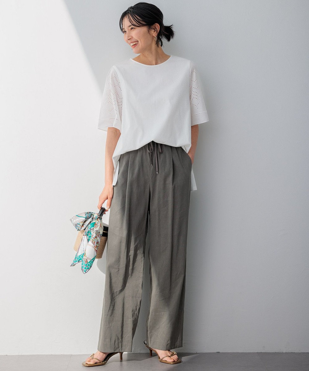 23区 【洗える】エンブロイダリー コンビジャージー カットソー 