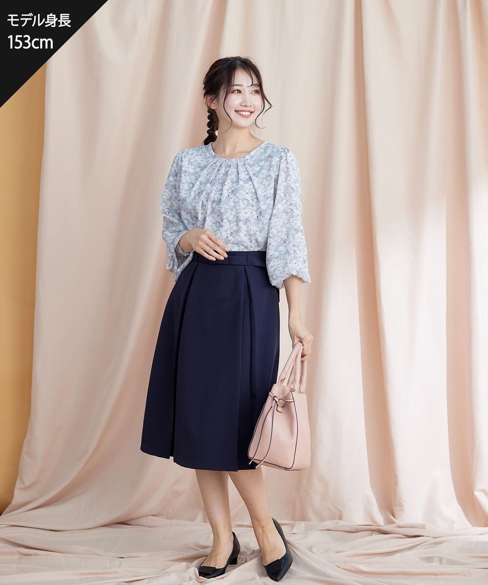 Tiaclasse 【ダブルストレッチ・洗える】ベルト付きタックスカート 