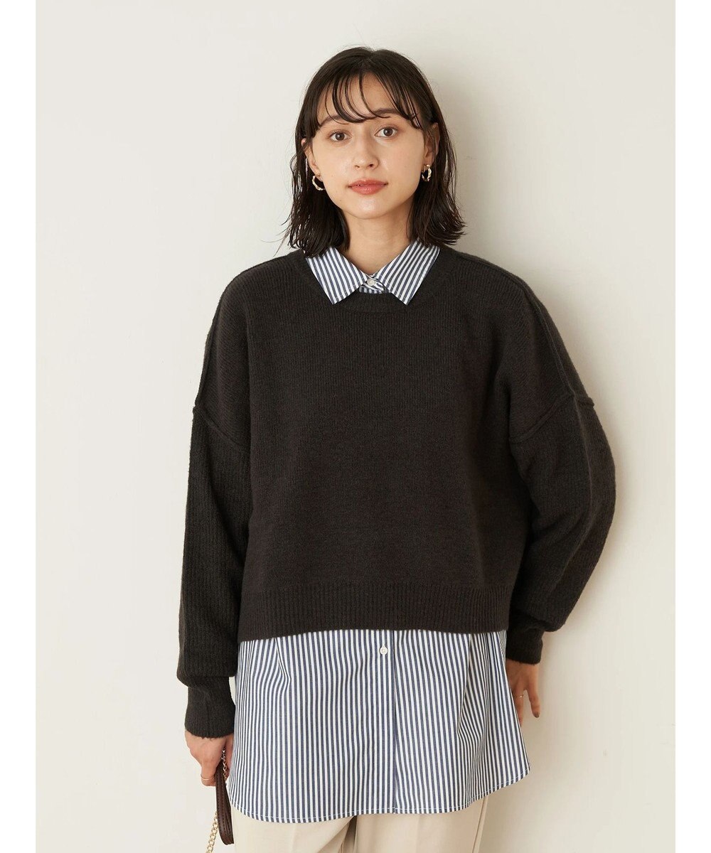 earth music&ecology エアリーショートニット Charcoal Gray