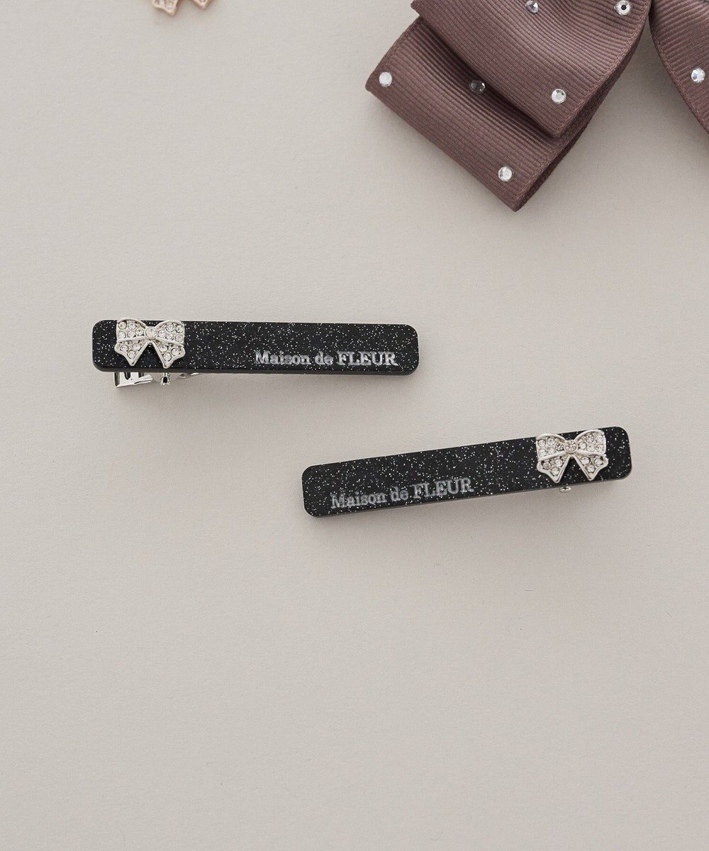 Maison de FLEUR 【2個セット】ビジューリボンアクリルクリップセット 