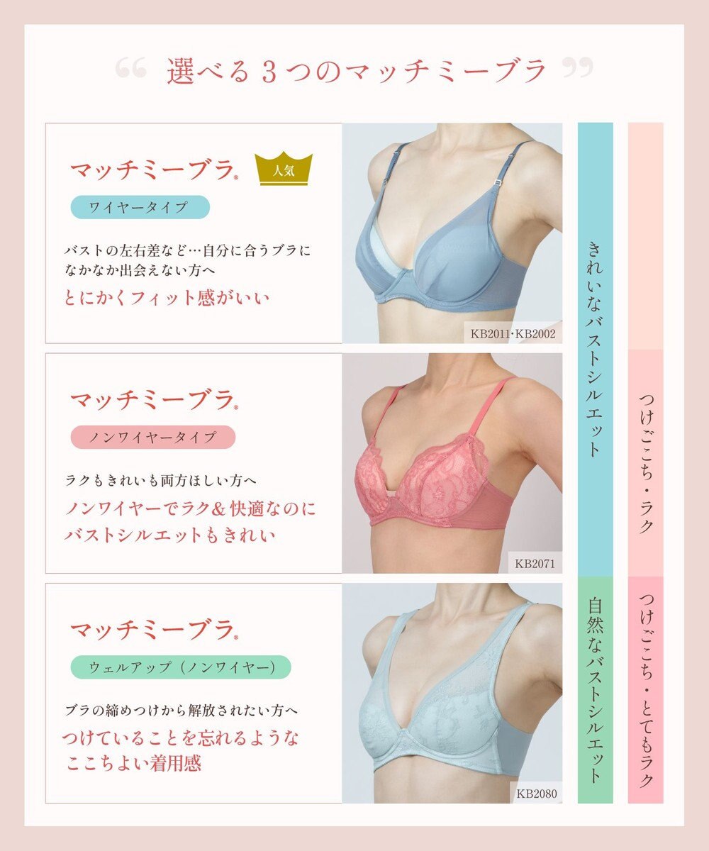 Wing 【マッチミーブラ　ノンワイヤー】　きれいなバストシルエット　快適なつけごこち　S~3L　ウイング／ワコール　KB2076 