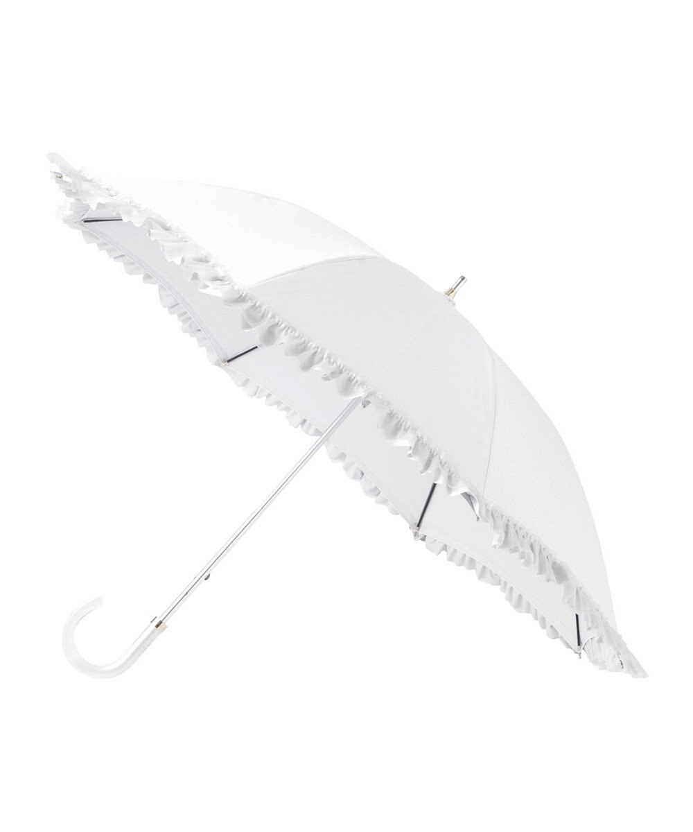 MOONBAT ランバン オン ブルー 晴雨兼用日傘 長傘 ビジュー付きオーガンジーフリル 遮光 遮熱 UV 