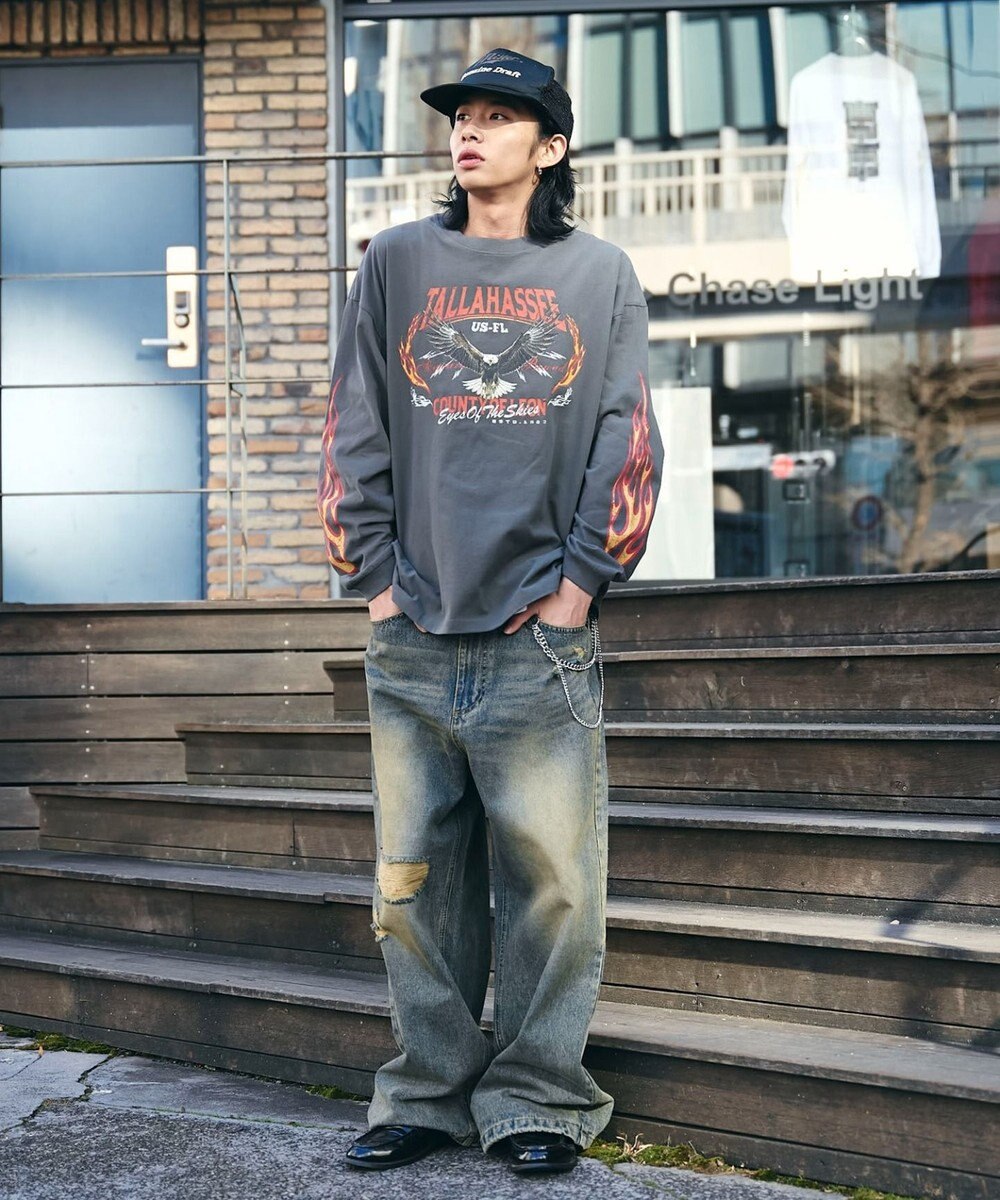 WEGO 【ユニセックス着用ITEM/MLサイズ展開】ヴィンテージライクグラフィックT（LS） 