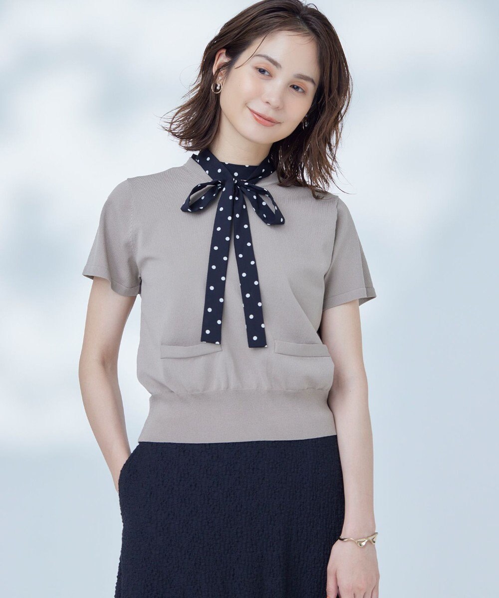 組曲 S 【洗える・6色展開】ポケット付き 半袖ニット 