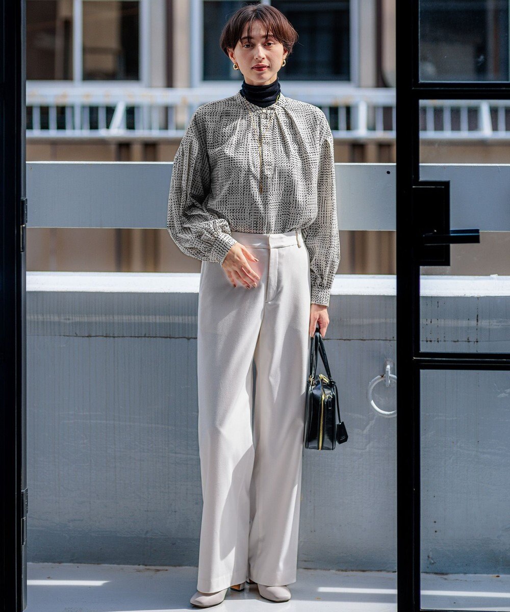 23区 L 【洗える】モノクロトーンプリント ブラウス 