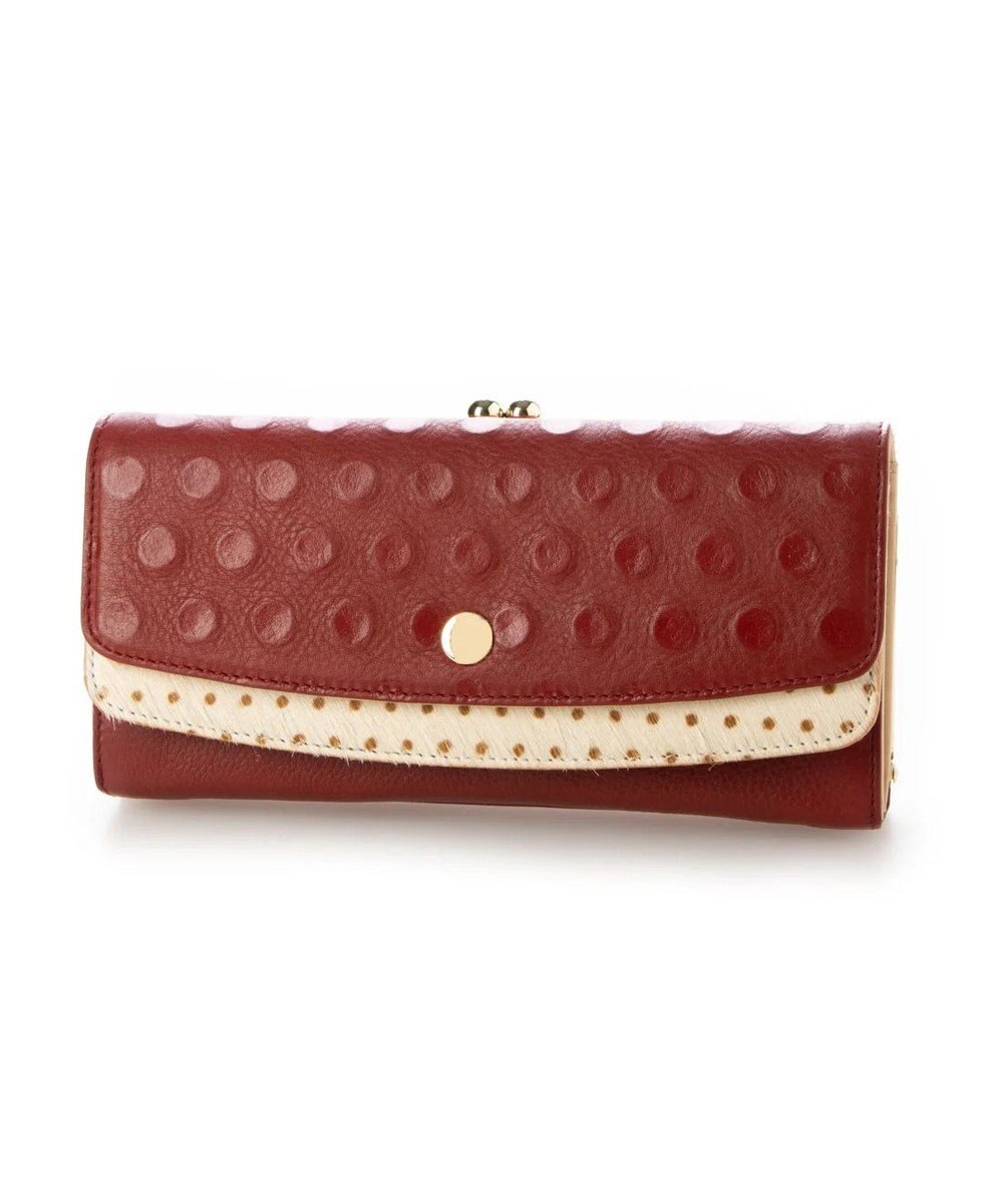 UNBILLION perche 牛革×ハラコ風ドットダブルかぶせ長財布 