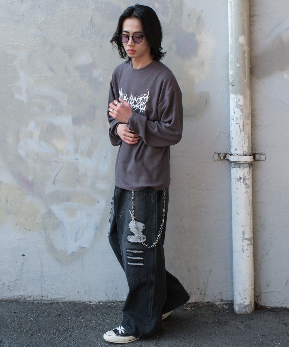 WEGO ダブルニーダメージデニムパンツ 