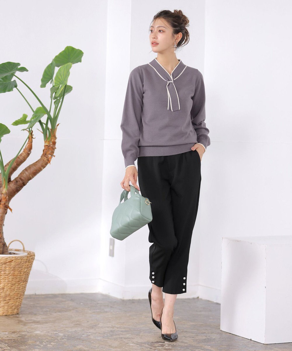 Tiaclasse 【洗える】スリットパールテーパードパンツ 