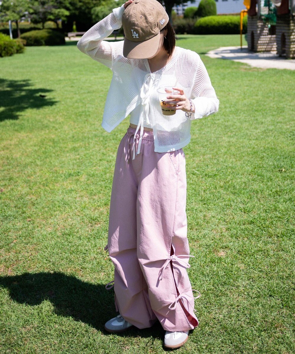 WEGO 【ウエストゴム】サイドリボンパラシュートパンツ 