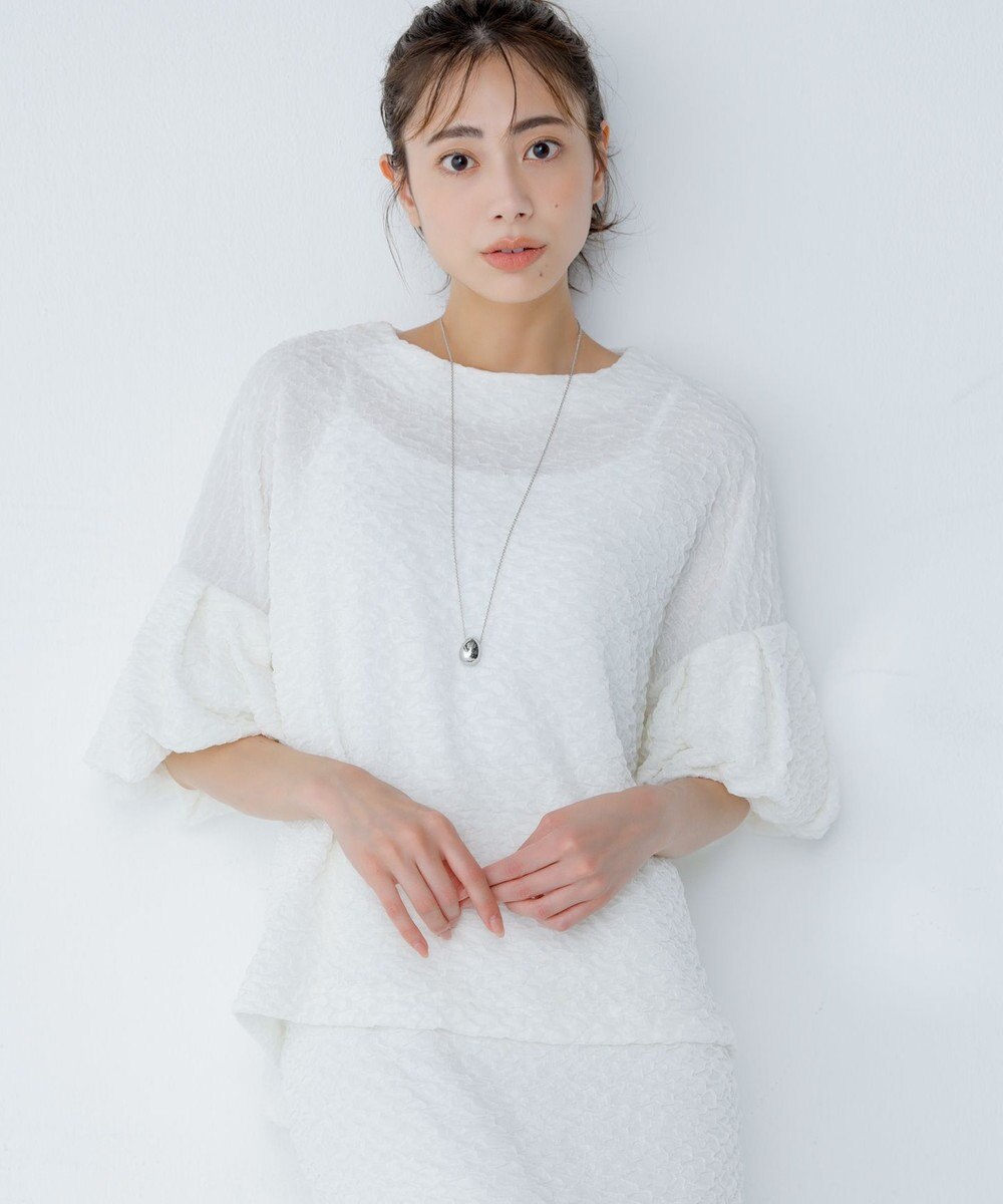 #Newans 【金子綾さんインスタライブご紹介アイテム】【洗える/セットアップ可能】ふくれジャガード パフスリーブブラウス 