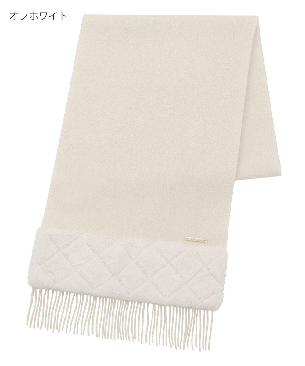 MOONBAT 【WEB限定】フルラ (FURLA)エコファー付きマフラー 無地×キルト風 ウールマフラー ロゴプレート付き 