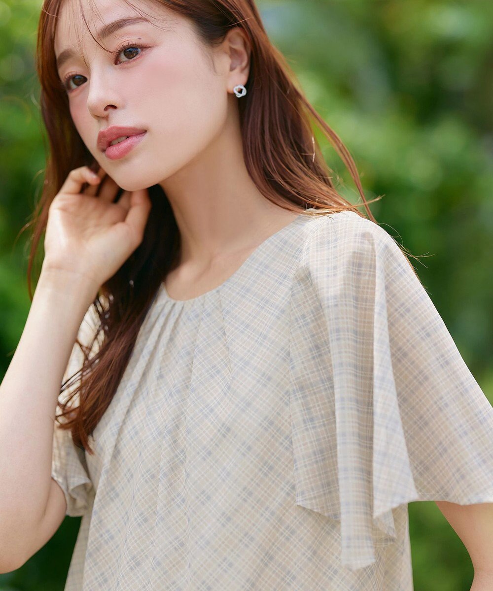 Tiaclasse 【洗える】チェック柄ハンカチスリーブブラウス 