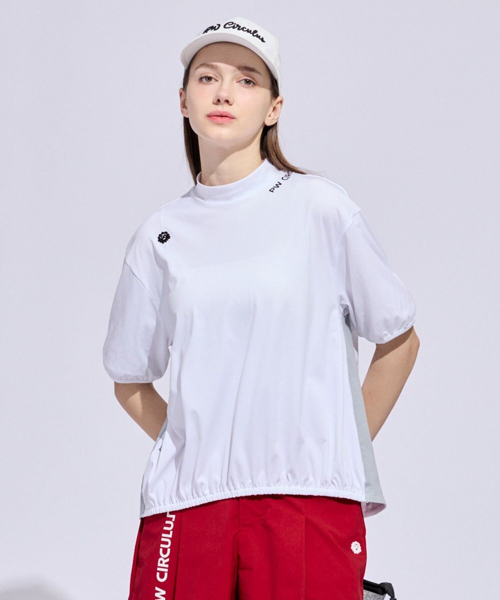 PW CIRCULUS 【WOMEN】パフスリーブメッシュコンビ モックネックT ゴルフウェア レディース 