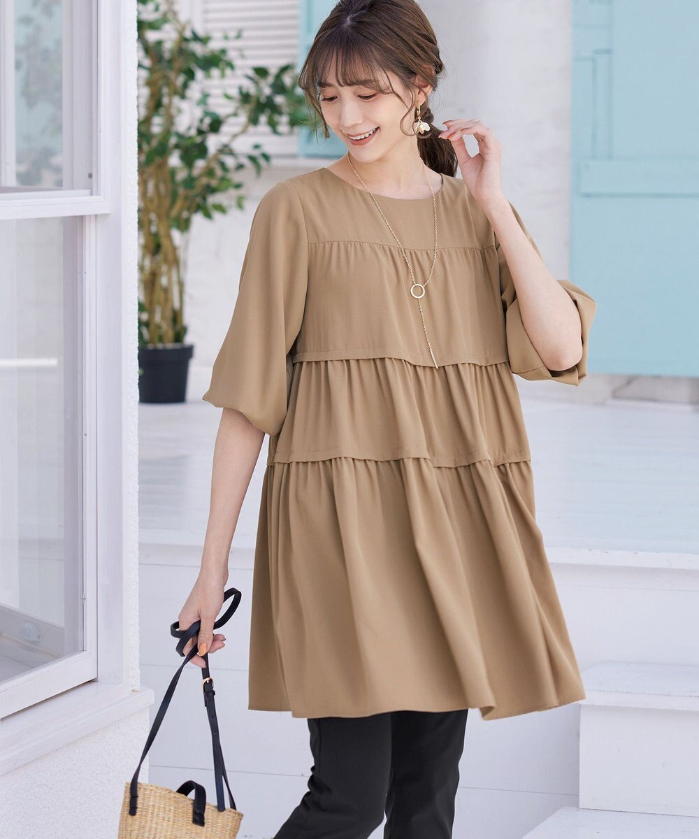 Tiaclasse L 【洗える】ティアードチュニックブラウス 