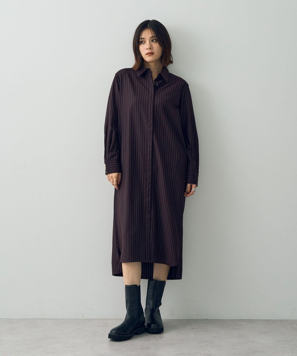 YECCA VECCA ストライプ柄シャツワンピース Bordeaux