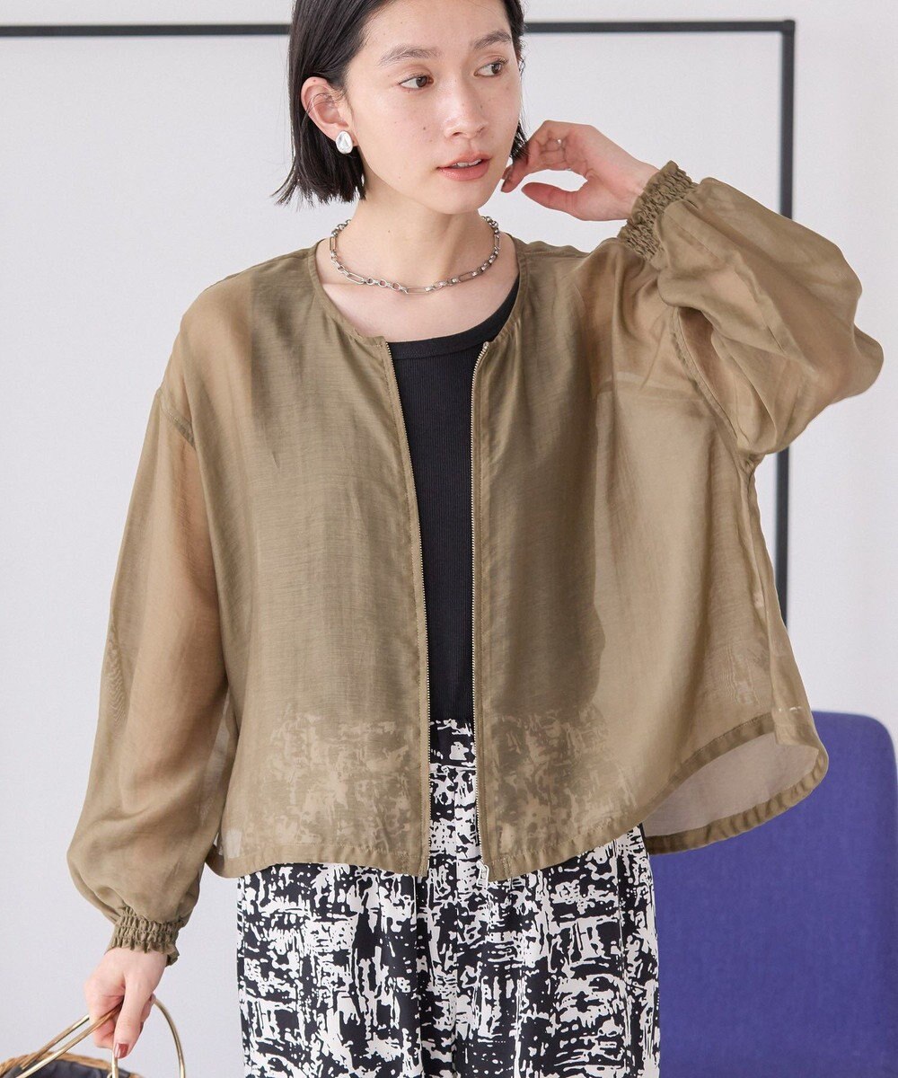 AMERICAN HOLIC 【WEB限定】ノーカラーシアーZIPブルゾン 