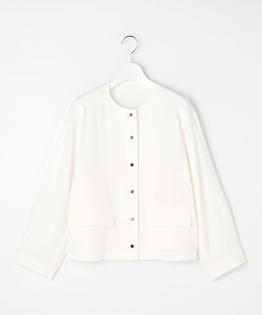 自由区 【セットアップ対応】リネンストレッチノーカラー ジャケット 
