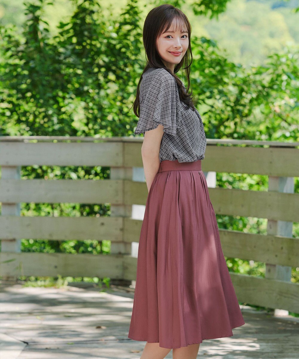 Tiaclasse 【洗える】チェック柄ハンカチスリーブブラウス 