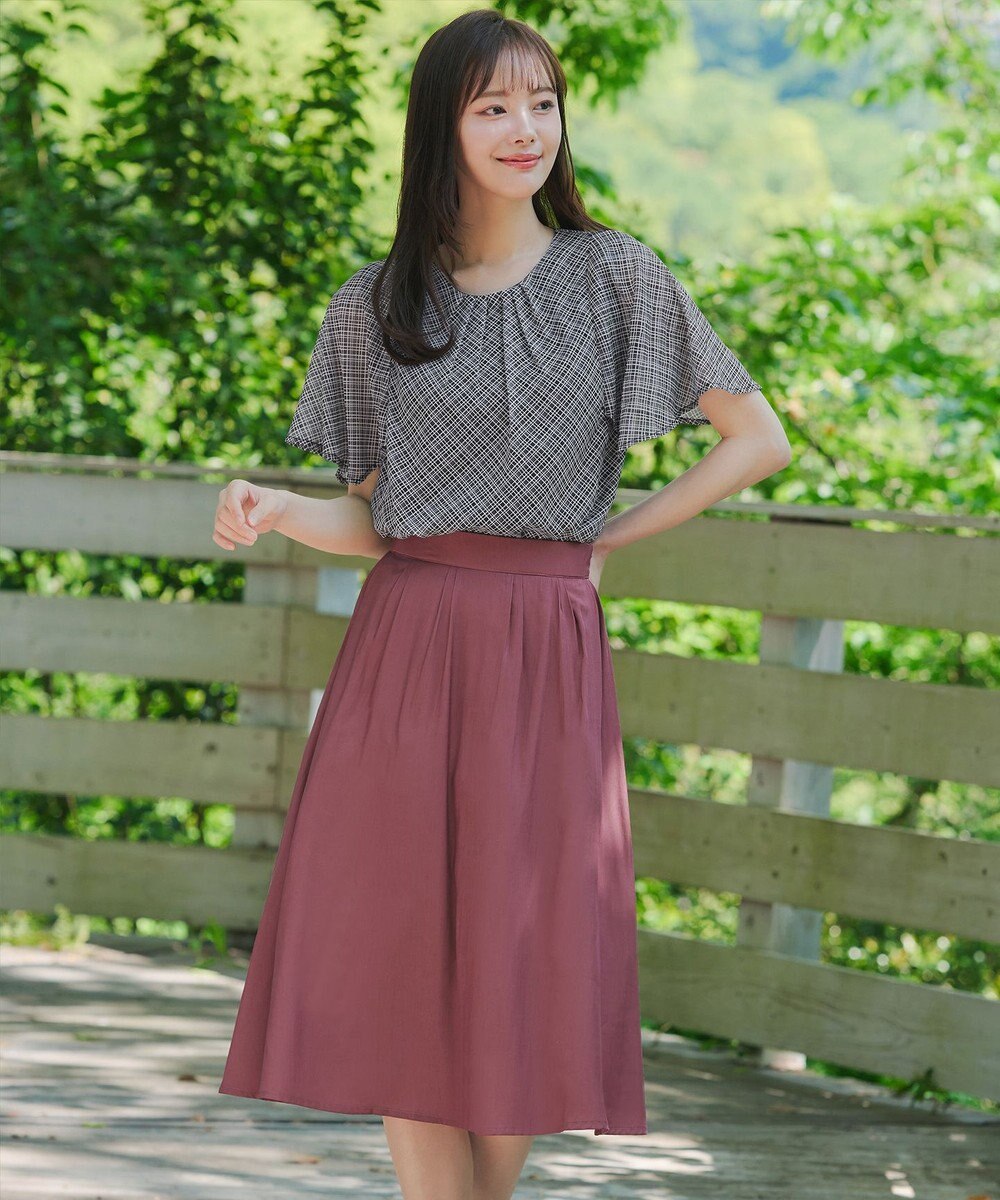 Tiaclasse 【洗える】チェック柄ハンカチスリーブブラウス 