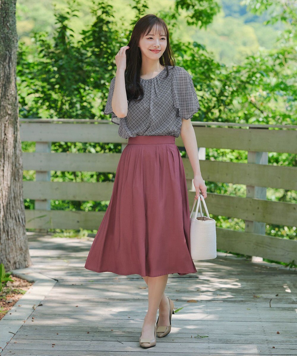 Tiaclasse 【洗える】チェック柄ハンカチスリーブブラウス 