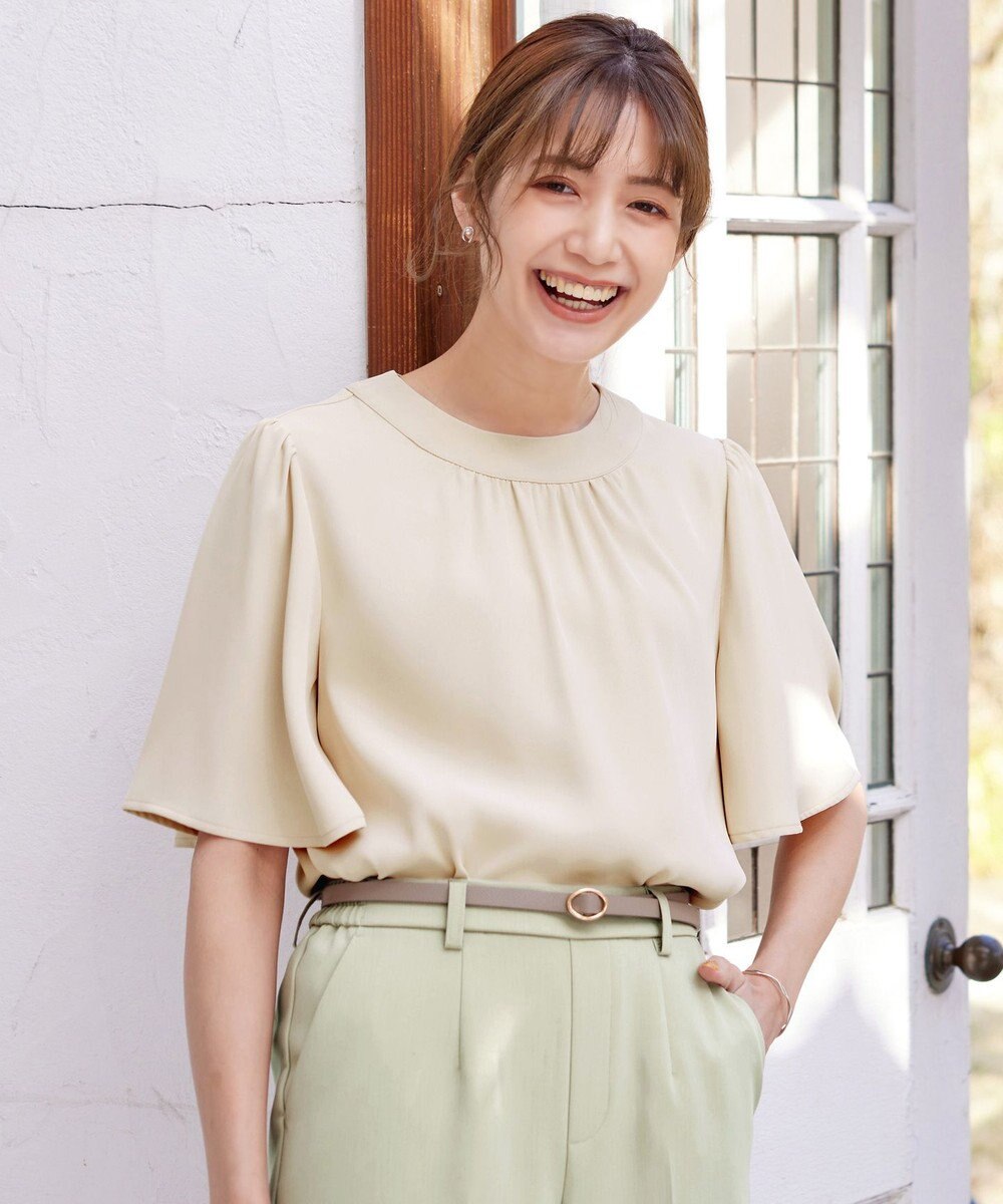 Tiaclasse L 【洗える】5分丈フレアスリーブブラウス 