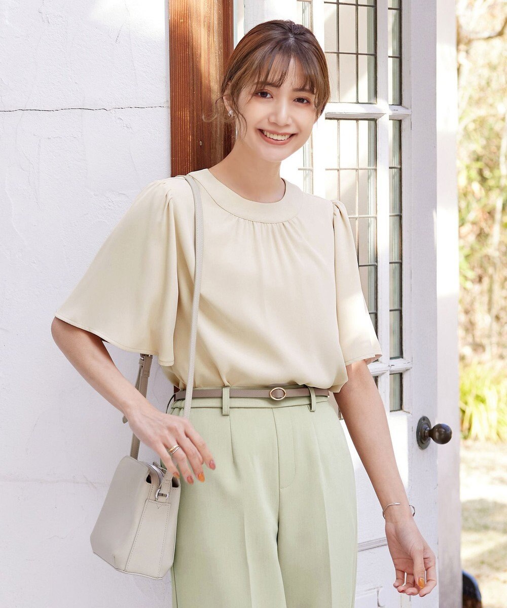 Tiaclasse L 【洗える】5分丈フレアスリーブブラウス 