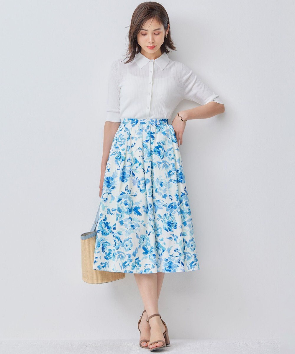 組曲 S スプレーローズプリント フレアスカート 