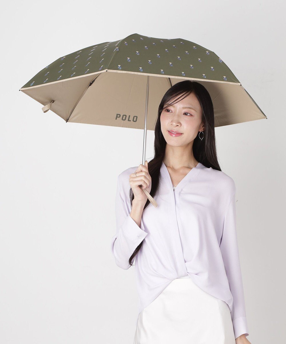 MOONBAT 【 遮光率100％/遮熱/UV/軽量】POLO RALPH LAUREN（ポロ ラルフローレン）晴雨兼用日傘   PORO BEAR ポロベア 裏カラー 折りたたみ傘 