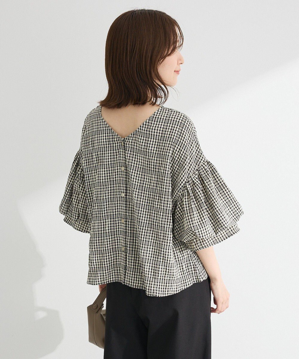 Green Parks 前後２ｗａｙ袖バルーンギンガムチェックブラウス 