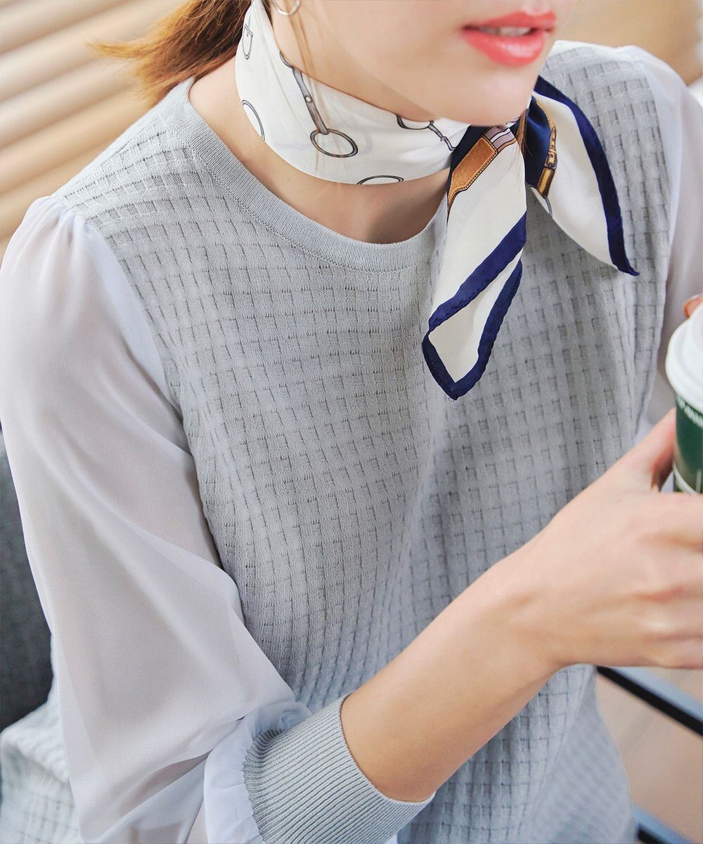 Tiaclasse L 【新色追加・洗える】シアーチェック柄ニットチュニック 