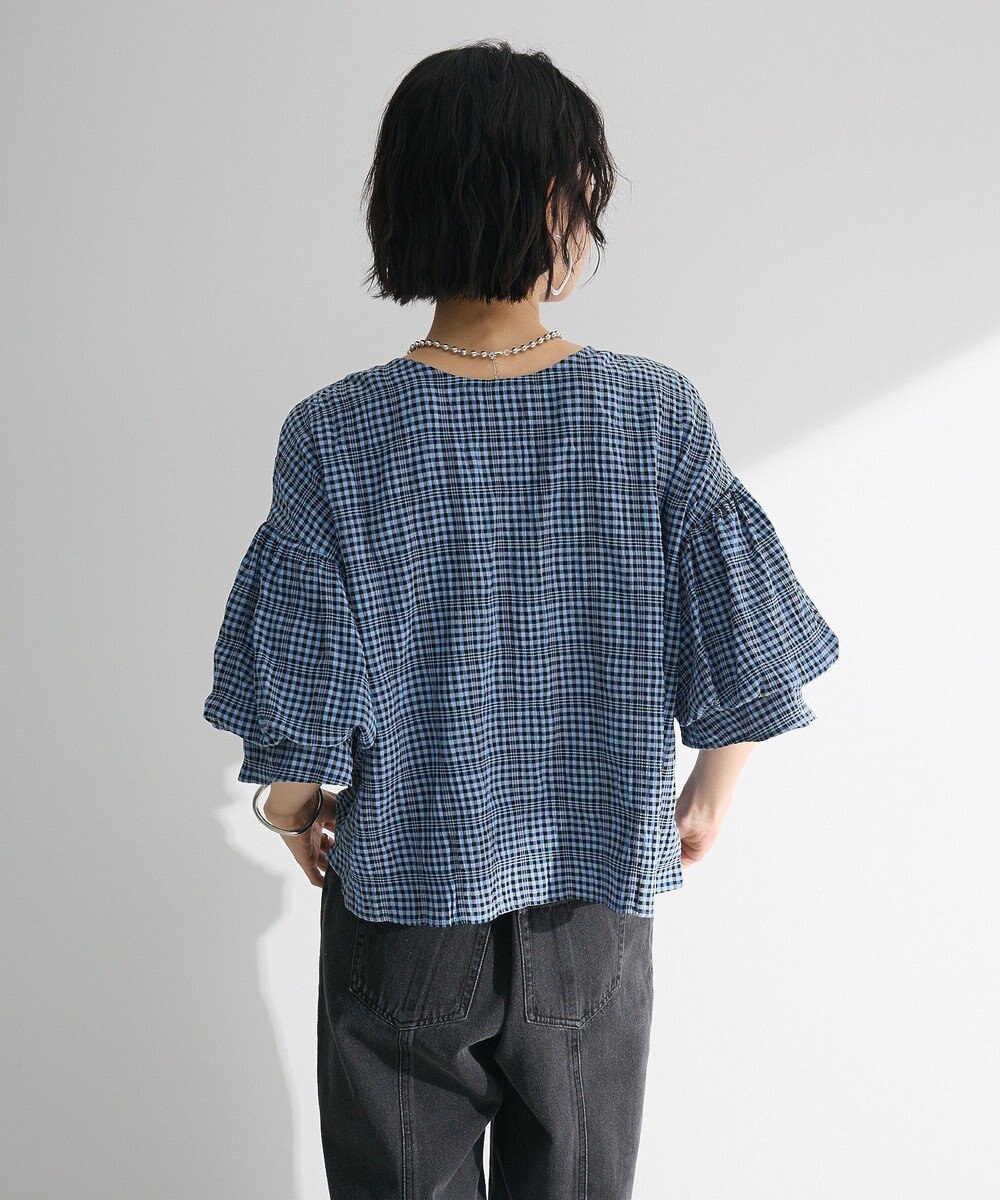 Green Parks 前後２ｗａｙ袖バルーンギンガムチェックブラウス 
