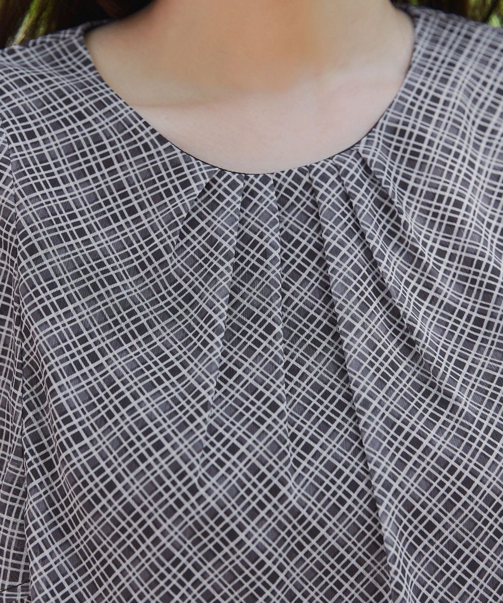 Tiaclasse 【洗える】チェック柄ハンカチスリーブブラウス 