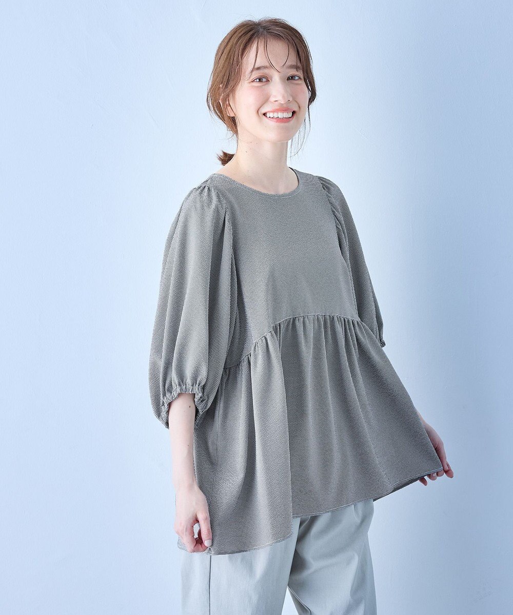 ANY 【WEB限定/洗濯機可】サッカーギャザーペプラムブラウス 