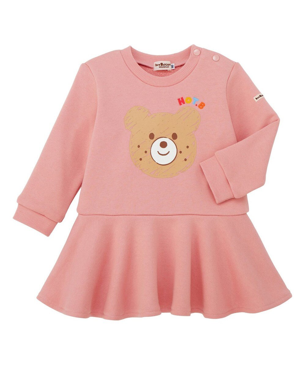 MIKI HOUSE HOT BISCUITS 【80-120cm】ビッグフェイスプリント 裏毛パイル素材 フレアワンピース 