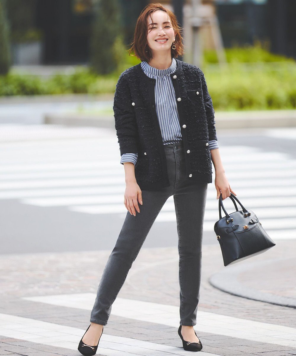 ANY SIS 【洗える】フェイクパールストライプ ブラウス 